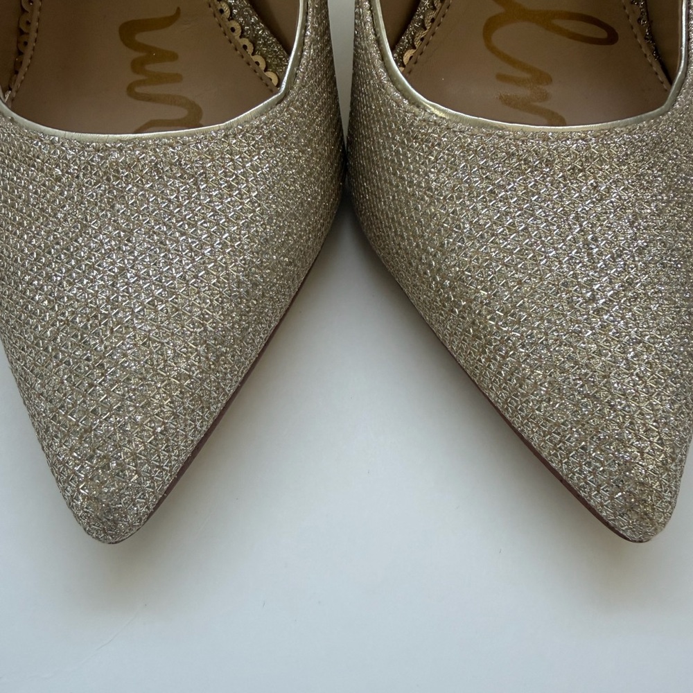 Sam Edelman Glitter Pointed Toe Pumps in Champagne - Picture 4 of 11